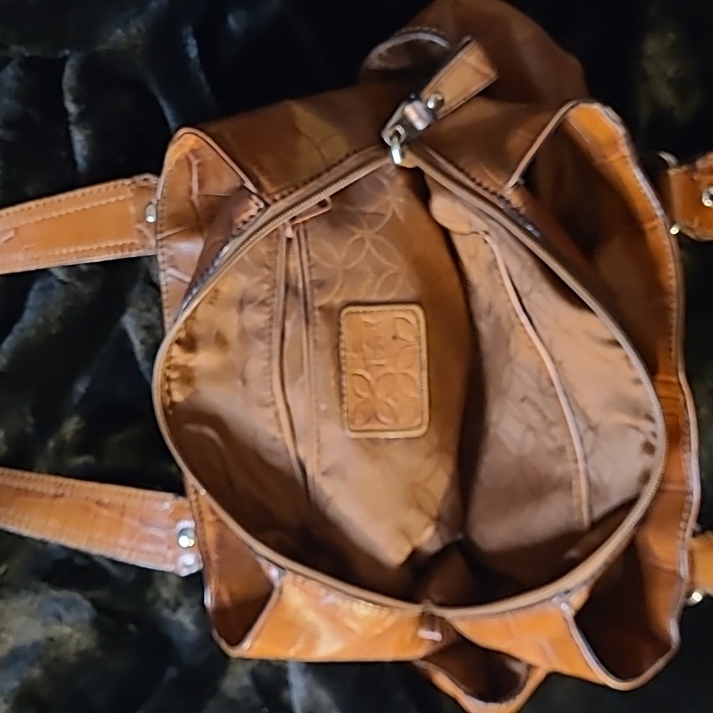 FOSSIL Croc Embossed Leather Shoulder Bag Purse 12" x 8" - Brown - Picture 11 of 16